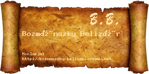 Bozmánszky Belizár névjegykártya